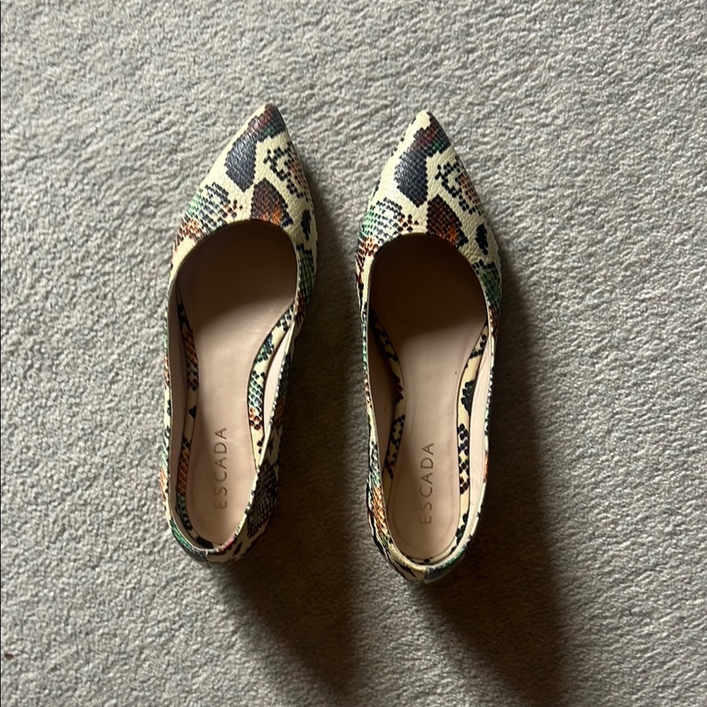Escada Cream and Brown Flats with Snakeskin Texture